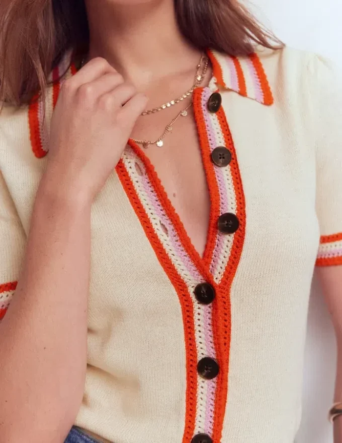 Saffron Crochet Trim Cardigan Ivory Saffron Crochet Trim Cardigan Ivory
