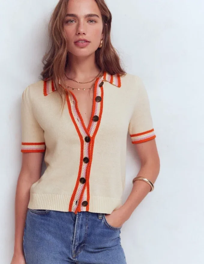 Saffron Crochet Trim Cardigan Ivory Saffron Crochet Trim Cardigan Ivory