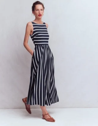 Saoirse Smocked Jersey Dress Navy, Ivory Stripe Saoirse Smocked Jersey Dress Navy, Ivory Stripe