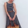 Saoirse Smocked Jersey Dress Navy, Ivory Stripe Saoirse Smocked Jersey Dress Navy, Ivory Stripe
