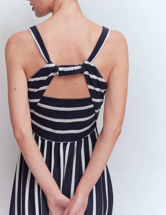 Saoirse Smocked Jersey Dress Navy, Ivory Stripe Saoirse Smocked Jersey Dress Navy, Ivory Stripe