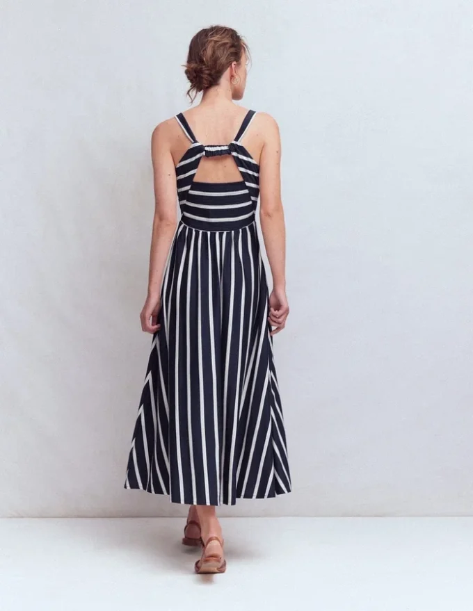 Saoirse Smocked Jersey Dress Navy, Ivory Stripe Saoirse Smocked Jersey Dress Navy, Ivory Stripe