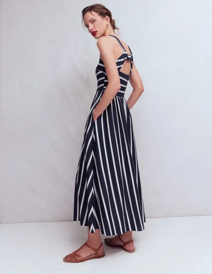 Saoirse Smocked Jersey Dress Navy, Ivory Stripe Saoirse Smocked Jersey Dress Navy, Ivory Stripe