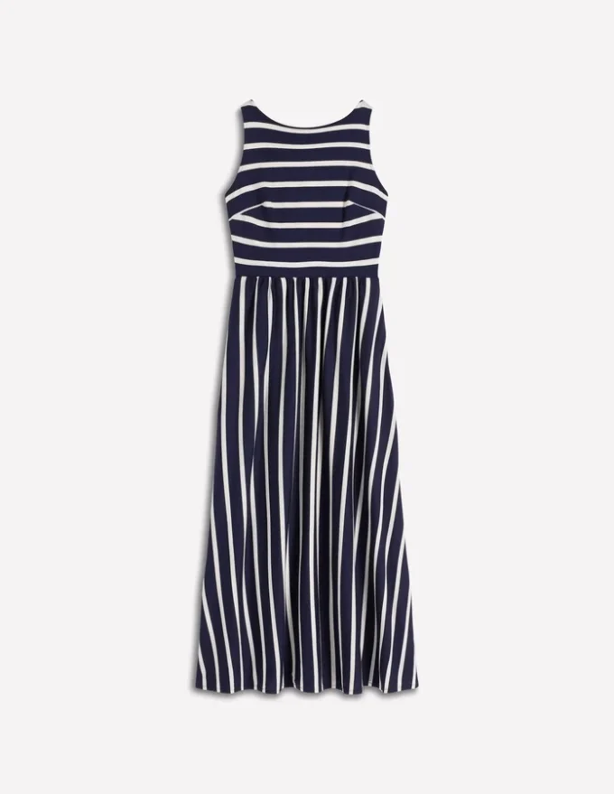 Saoirse Smocked Jersey Dress Navy, Ivory Stripe Saoirse Smocked Jersey Dress Navy, Ivory Stripe