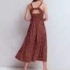 Saoirse Smocked Jersey Dress Roasted Brown, Painted Dot Saoirse Smocked Jersey Dress Roasted Brown, Painted Dot