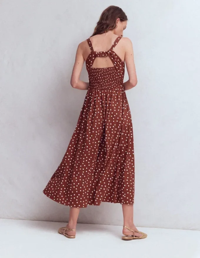 Saoirse Smocked Jersey Dress Roasted Brown, Painted Dot Saoirse Smocked Jersey Dress Roasted Brown, Painted Dot
