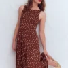 Saoirse Smocked Jersey Dress Roasted Brown, Painted Dot Saoirse Smocked Jersey Dress Roasted Brown, Painted Dot