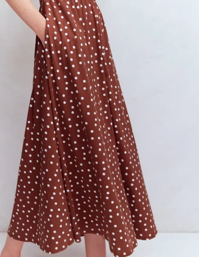Saoirse Smocked Jersey Dress Roasted Brown, Painted Dot Saoirse Smocked Jersey Dress Roasted Brown, Painted Dot