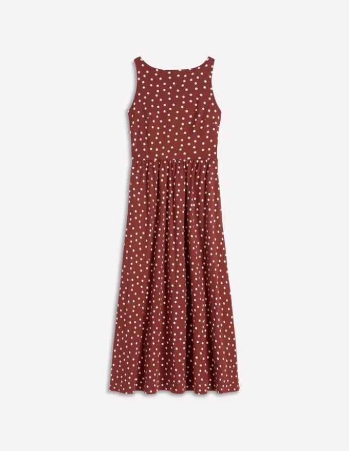 Saoirse Smocked Jersey Dress Roasted Brown, Painted Dot Saoirse Smocked Jersey Dress Roasted Brown, Painted Dot