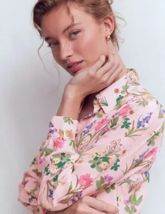 Sara Silk Shirt French Pink, Delicate Blossom