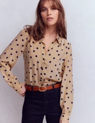 Sara Silk Shirt Sand, Painted Dot Spaced