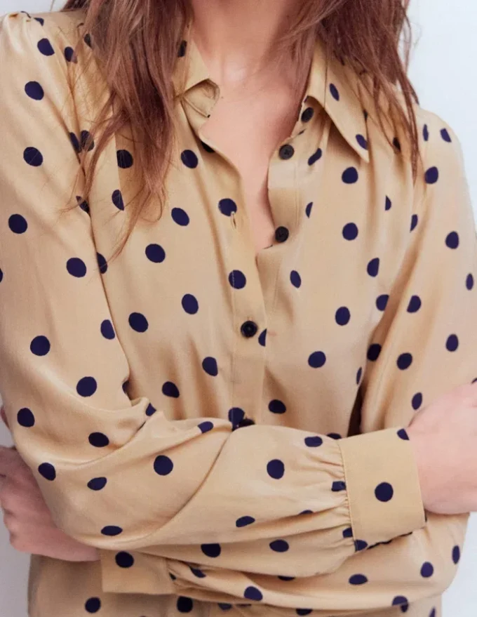 Sara Silk Shirt Sand, Painted Dot Spaced Sara Silk Shirt Sand, Painted Dot Spaced