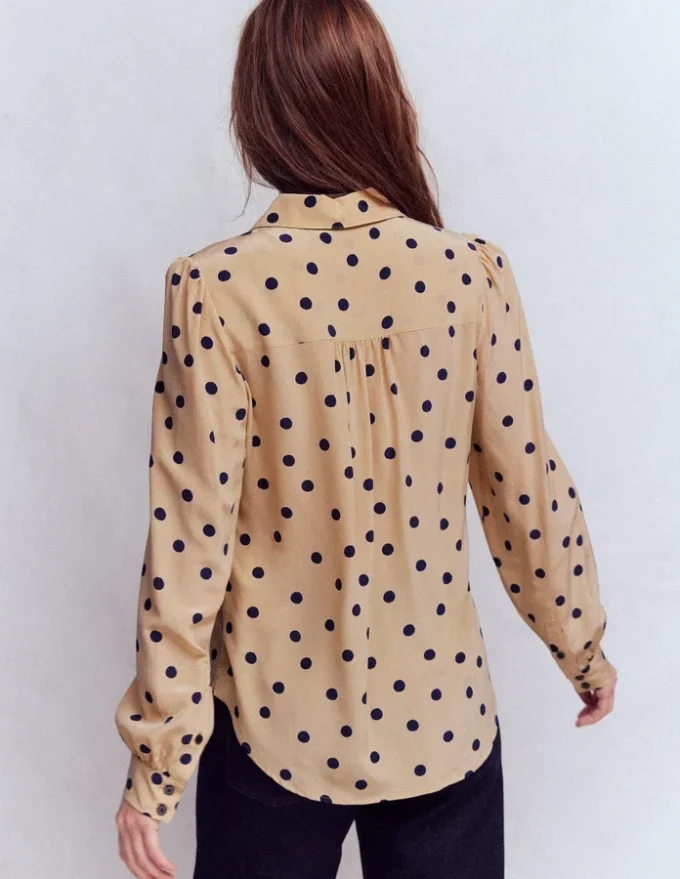 Sara Silk Shirt Sand, Painted Dot Spaced Sara Silk Shirt Sand, Painted Dot Spaced