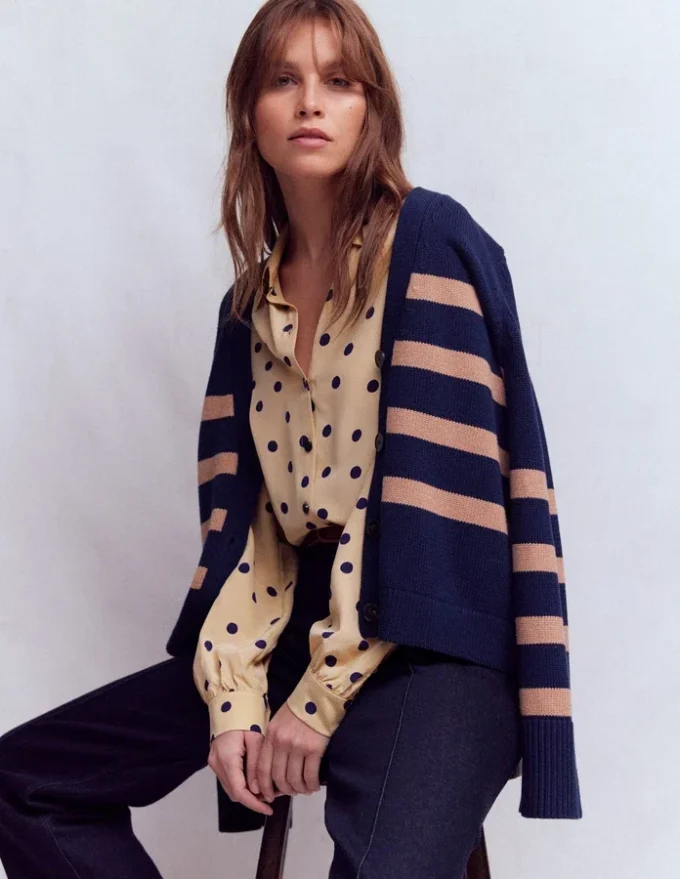 Sara Silk Shirt Sand, Painted Dot Spaced Sara Silk Shirt Sand, Painted Dot Spaced