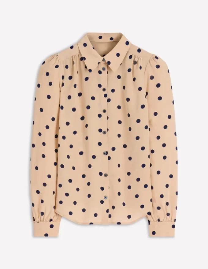 Sara Silk Shirt Sand, Painted Dot Spaced Sara Silk Shirt Sand, Painted Dot Spaced