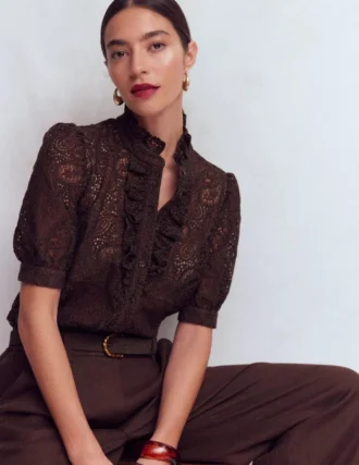 Sasha Short Sleeve Lace Top Bitter Chocolate