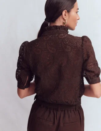 Sasha Short Sleeve Lace Top Bitter Chocolate