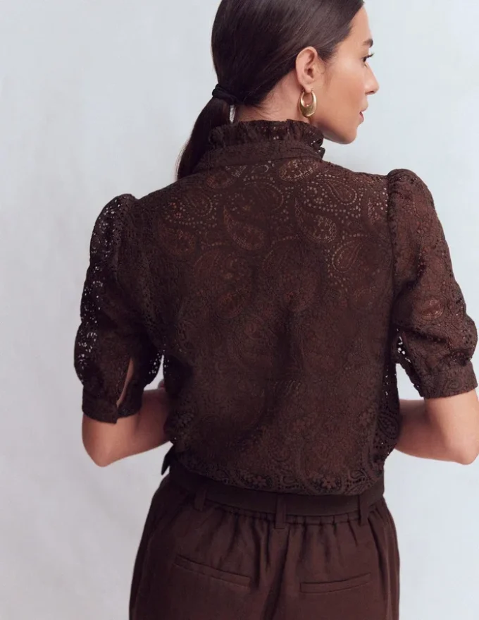 Sasha Short Sleeve Lace Top Bitter Chocolate Sasha Short Sleeve Lace Top Bitter Chocolate