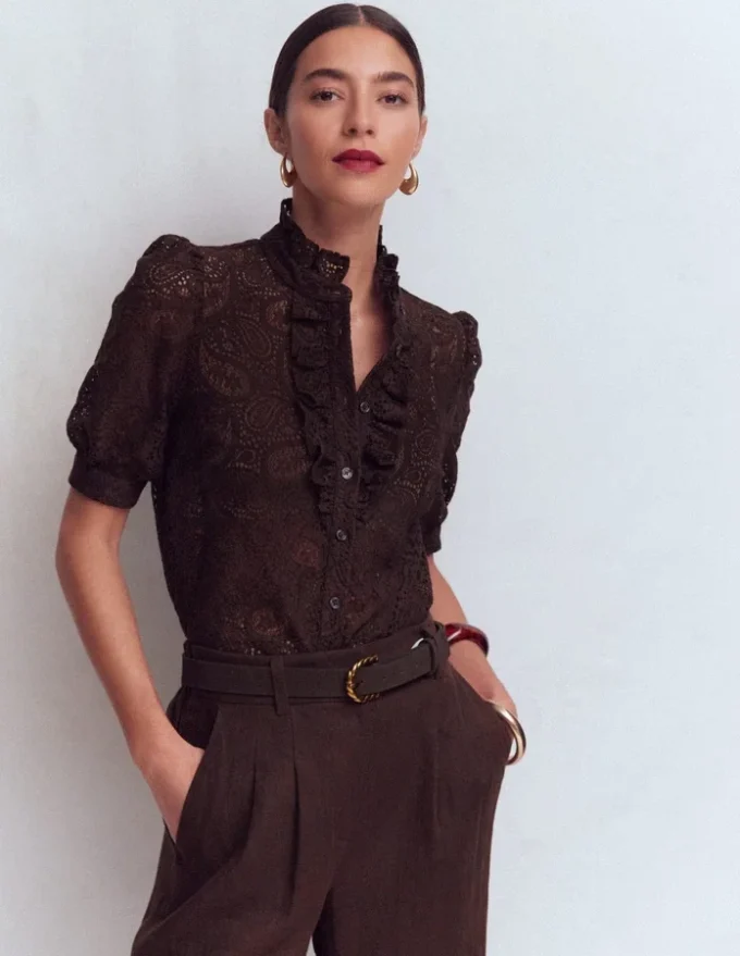 Sasha Short Sleeve Lace Top Bitter Chocolate Sasha Short Sleeve Lace Top Bitter Chocolate