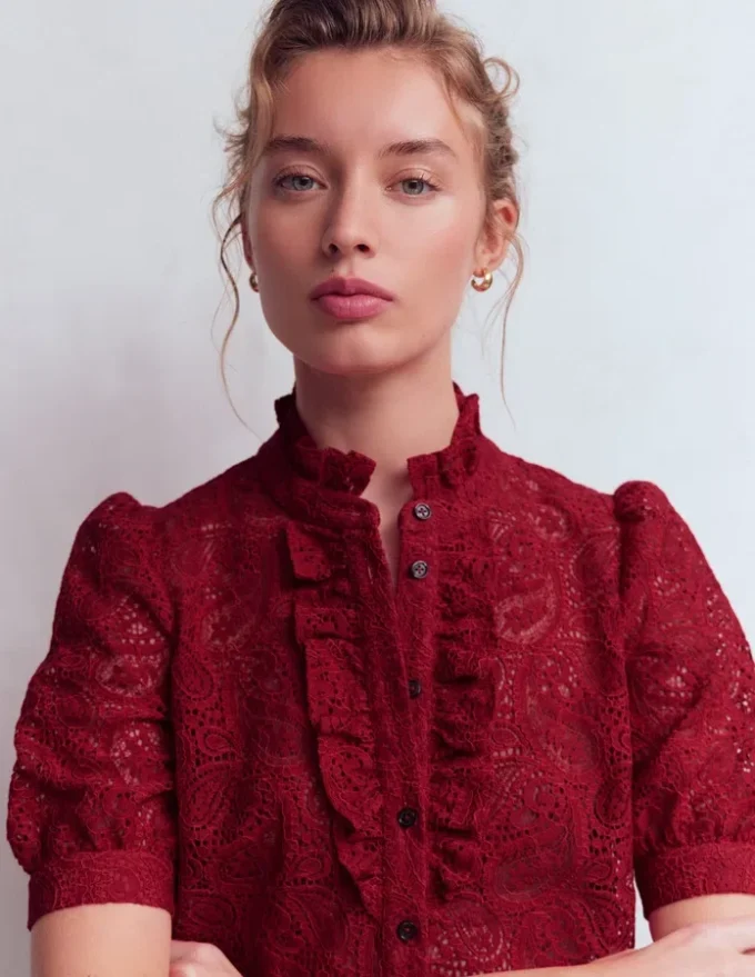 Sasha Short Sleeve Lace Top Pomegranate Sasha Short Sleeve Lace Top Pomegranate