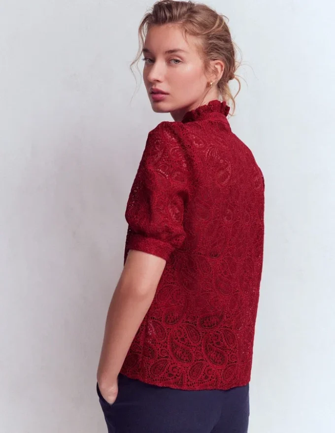 Sasha Short Sleeve Lace Top Pomegranate Sasha Short Sleeve Lace Top Pomegranate