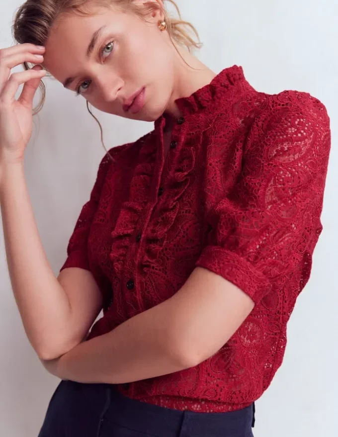 Sasha Short Sleeve Lace Top Pomegranate Sasha Short Sleeve Lace Top Pomegranate