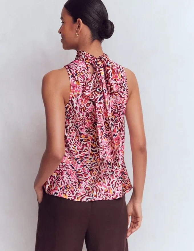 Satin Halterneck Top Multi, Leopard Flow Satin Halterneck Top Multi, Leopard Flow
