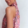 Satin Halterneck Top Multi, Leopard Flow Satin Halterneck Top Multi, Leopard Flow