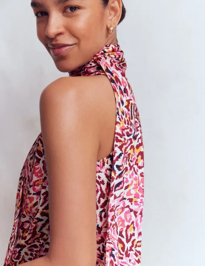 Satin Halterneck Top Multi, Leopard Flow Satin Halterneck Top Multi, Leopard Flow