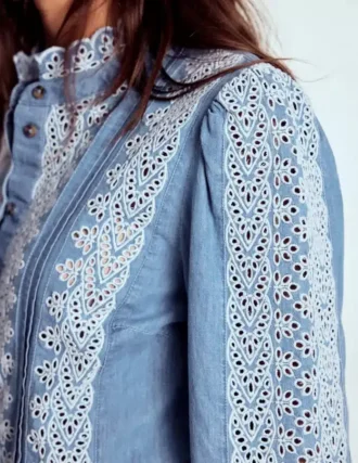 Savannah Broderie Top Chambray