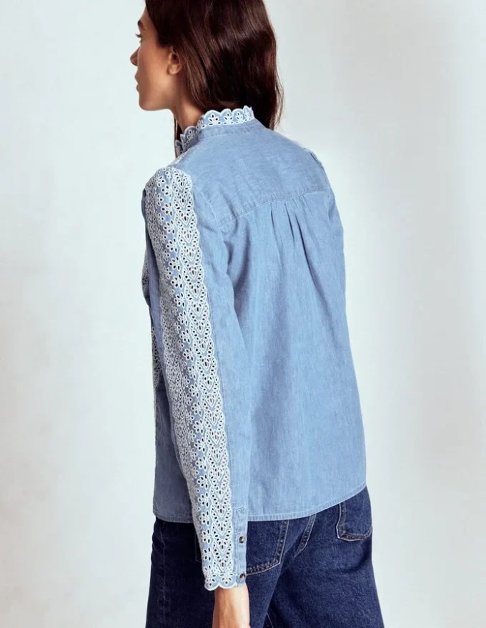 Savannah Broderie Top Chambray