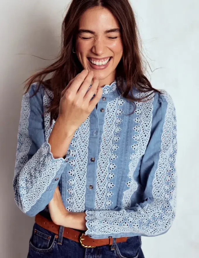 Savannah Broderie Top Chambray