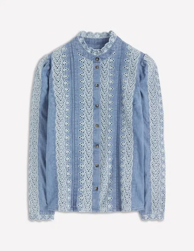 Savannah Broderie Top Chambray