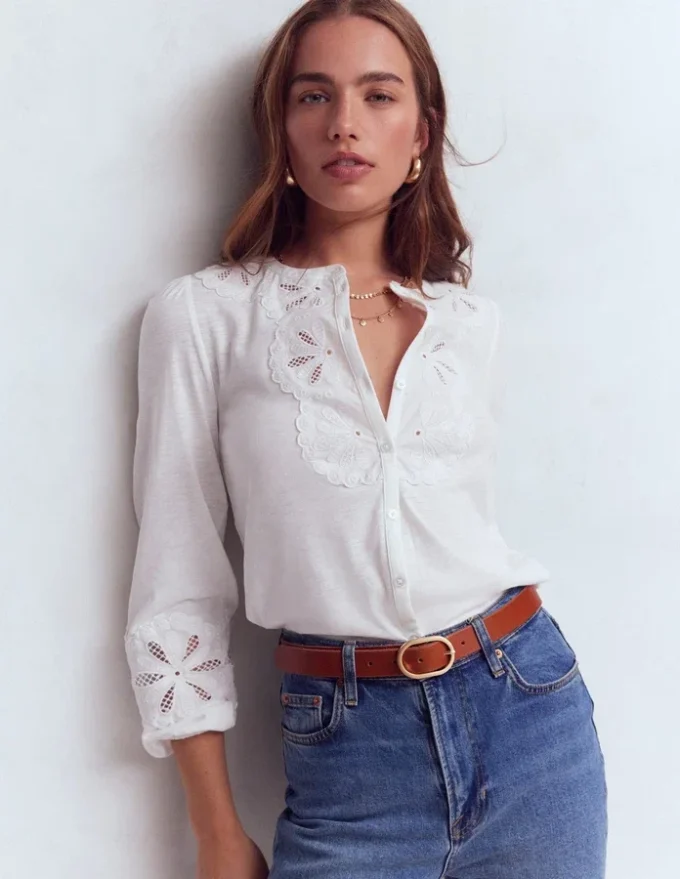 Scallop Cutwork Top White