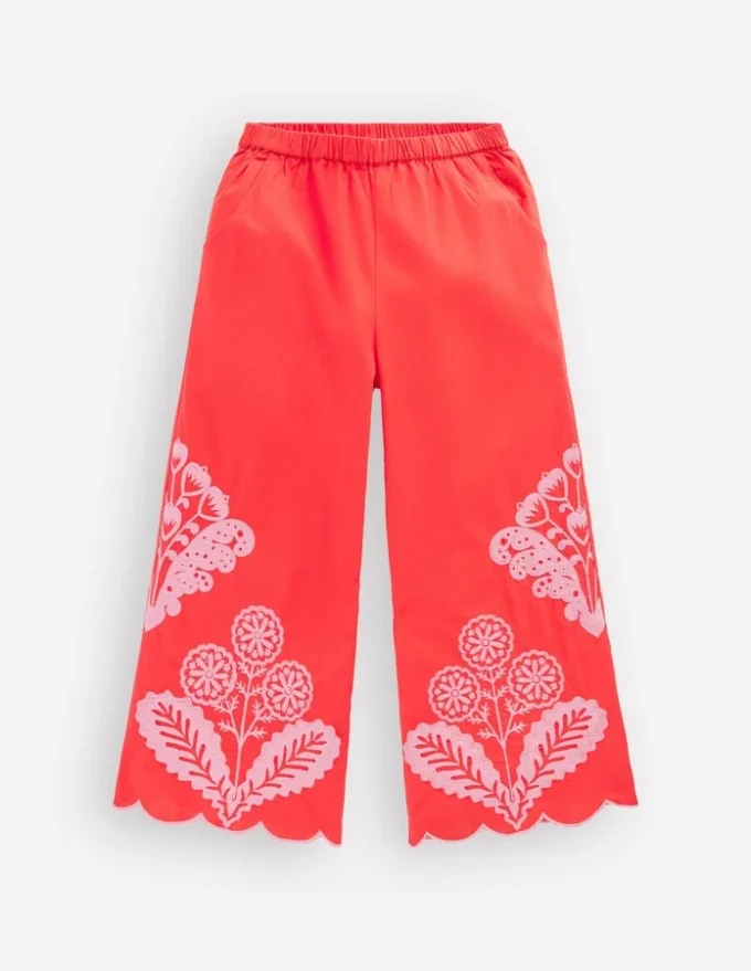 Scallop Hem Pants Spicy Red Neon Embroidery Scallop Hem Pants Spicy Red Neon Embroidery
