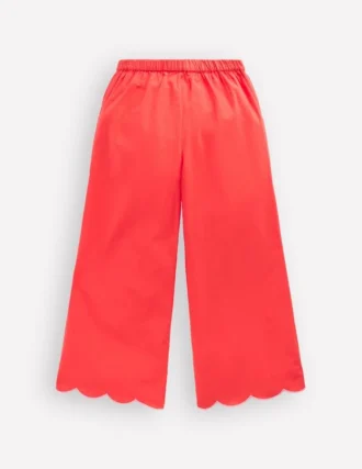 Scallop Hem Pants Spicy Red Neon Embroidery