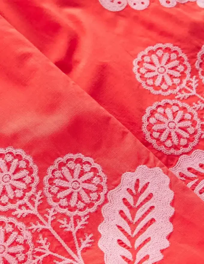 Scallop Hem Pants Spicy Red Neon Embroidery Scallop Hem Pants Spicy Red Neon Embroidery