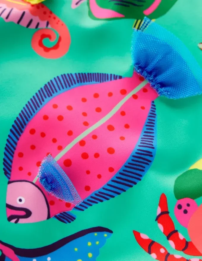 Scoop Back Appliqué Swimsuit Aquamarine Blue Fish Scoop Back Appliqué Swimsuit Aquamarine Blue Fish