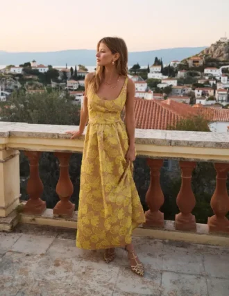 Scoop Neck Jacquard Dress Yellow Jacquard