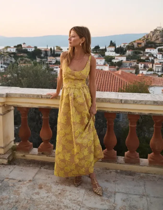 Scoop Neck Jacquard Dress Yellow Jacquard Scoop Neck Jacquard Dress Yellow Jacquard