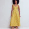 Scoop Neck Jacquard Dress Yellow Jacquard Scoop Neck Jacquard Dress Yellow Jacquard