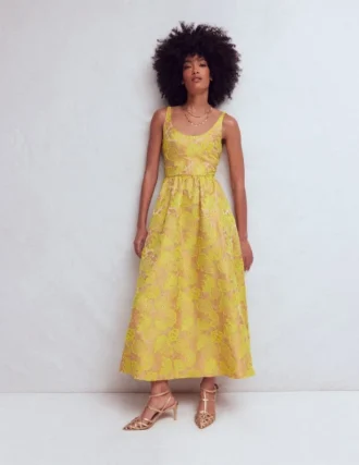 Scoop Neck Jacquard Dress Yellow Jacquard