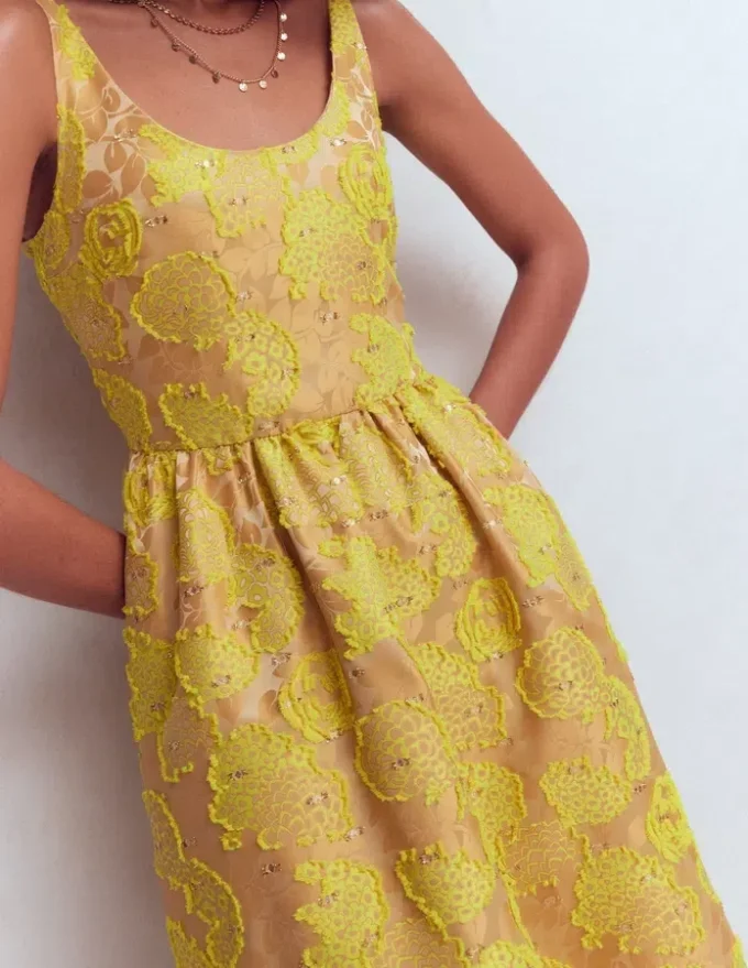 Scoop Neck Jacquard Dress Yellow Jacquard Scoop Neck Jacquard Dress Yellow Jacquard