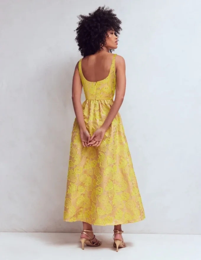 Scoop Neck Jacquard Dress Yellow Jacquard Scoop Neck Jacquard Dress Yellow Jacquard