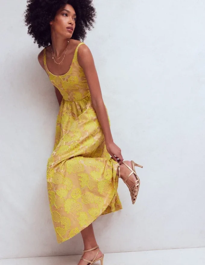 Scoop Neck Jacquard Dress Yellow Jacquard Scoop Neck Jacquard Dress Yellow Jacquard