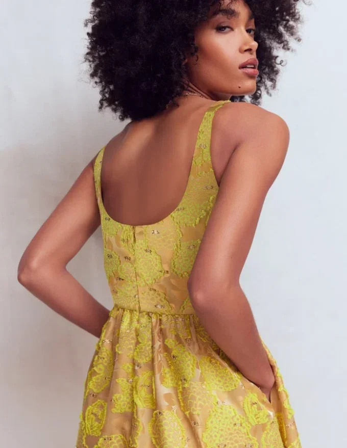Scoop Neck Jacquard Dress Yellow Jacquard Scoop Neck Jacquard Dress Yellow Jacquard