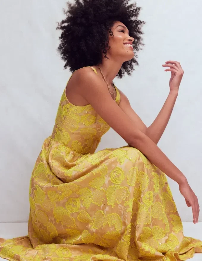 Scoop Neck Jacquard Dress Yellow Jacquard Scoop Neck Jacquard Dress Yellow Jacquard