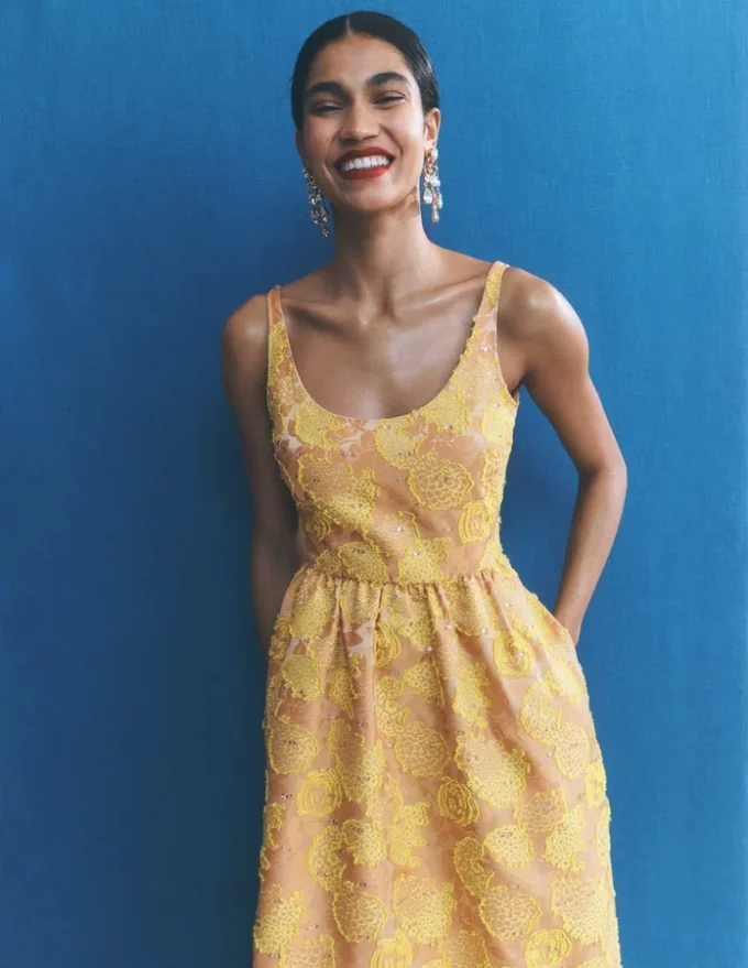 Scoop Neck Jacquard Dress Yellow Jacquard Scoop Neck Jacquard Dress Yellow Jacquard