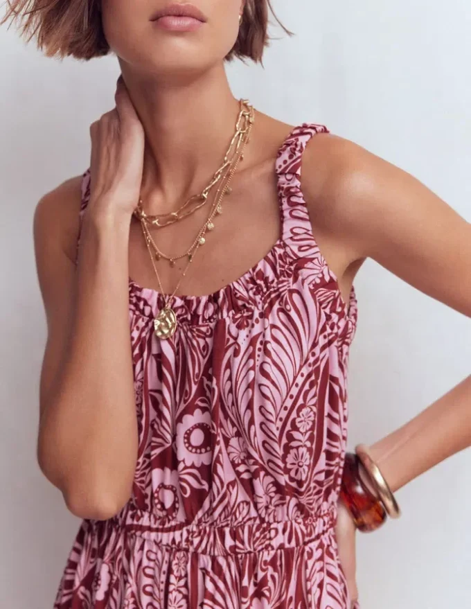 Scoop Neck Jersey Dress Pink, Enchanted Paisley Scoop Neck Jersey Dress Pink, Enchanted Paisley