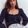 Scoop Neck Ruffle Top Navy